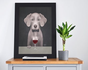 Weimaraner Art Print, Weim Gifts, Dog Wine Decor, Funny dog kitchen artwork, by Laura Bergsma