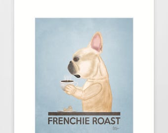French Bulldog Coffee Art Print, Kitchen Cafe Decor