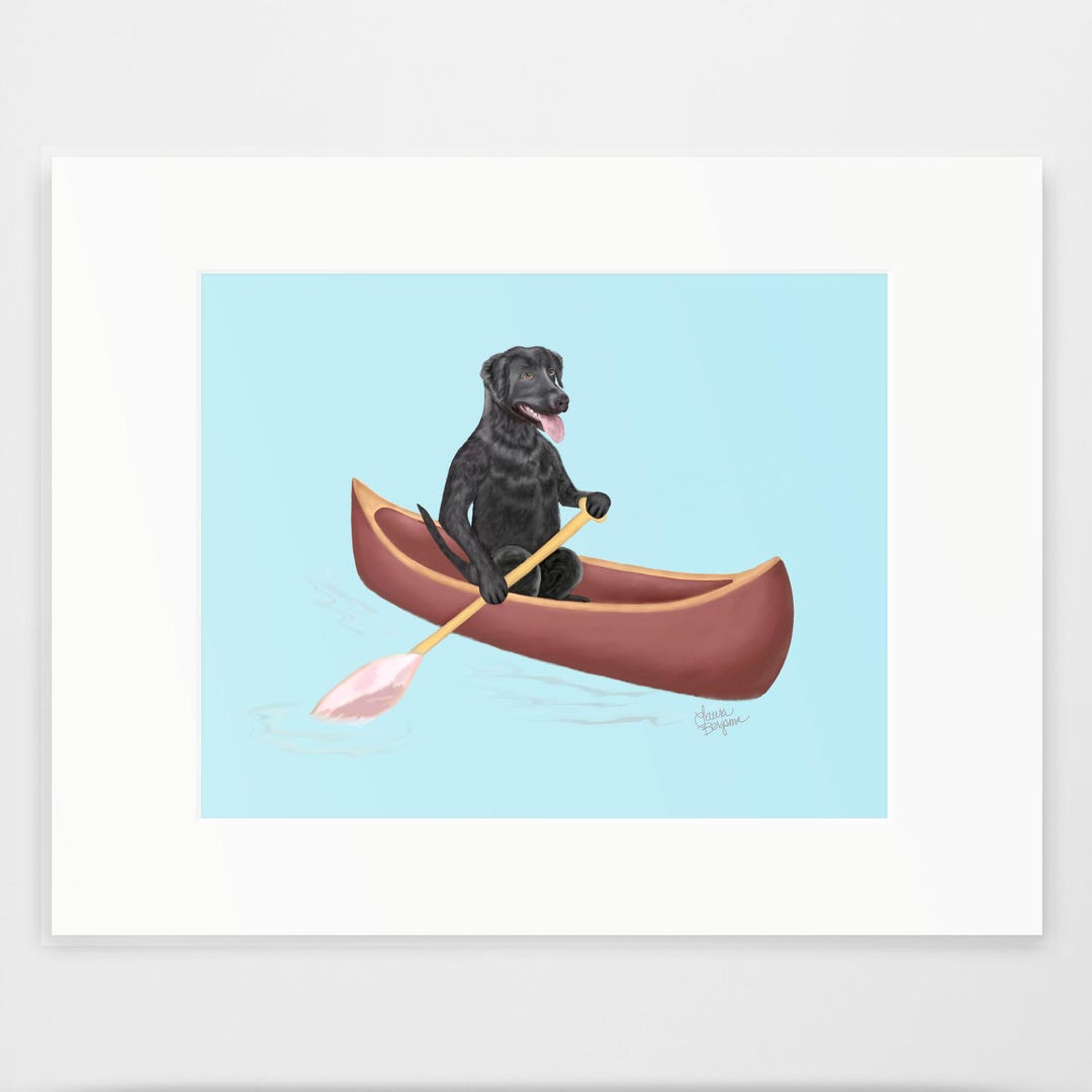 Black Lab Art Print, Canoe Dog, Lake Cabin Decor - Etsy