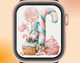 クリスマスノームのApple Watch壁紙：ホリデーキャンディデザイン（デジタルダウンロードPNG）