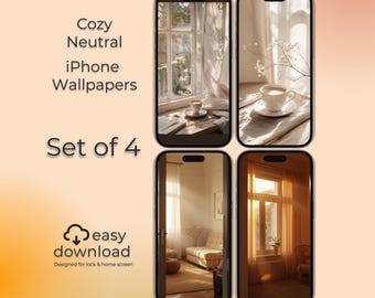 心地よい朝のiPhone壁紙 | ニュートラルホームライト4枚セット デジタルダウンロード