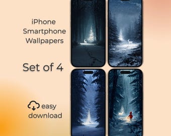 冬の森のiPhone壁紙セット、魔法のクリスマスの夜、4つのデジタル壁紙
