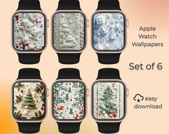エンボス加工のクリスマスキャットApple Watchの文字盤セット、6種類のクリスマスレリーフ壁紙