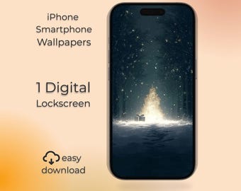 魔法のクリスマスツリーのiPhoneロック画面、冬の森の輝きの壁紙