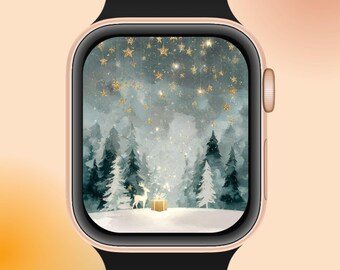冬のApple Watchの文字盤「スパークルフォレストディア」｜雪の夜デジタルダウンロード