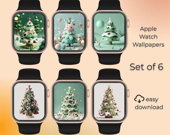 Christmas Cow Tree Apple Watch Faces – Set of 6 Holiday Art, Digital Download
