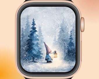冬の森のノームのApple Watch壁紙 – 居心地の良いクリスマスウォッチフェイス | Scandinavian Digital Download