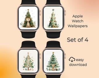 ヒョウ柄クリスマスツリーのApple Watchフェイスセット – ジャングル動物アート、デジタルダウンロード