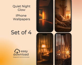 Sfondi per iPhone Quiet Night Glow / Interni neutri accoglienti / Set di 4