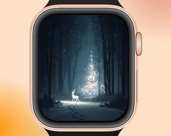 クリスマス ウィンター Apple Watch フェイス フォレスト ディア ナイト | 光る木 デジタルダウンロード