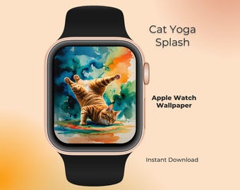 ヨガ猫のApple Watchフェイス – 水彩画のトラ猫の壁紙（デジタルダウンロード）