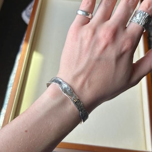 Sterling Silver Melted Abstract Modern Cuff Bracelet