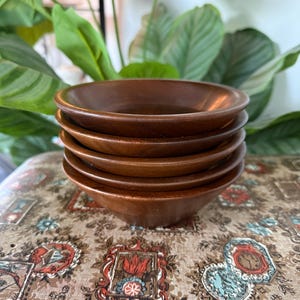 Vintage Ozark Walnutware Set of 5 Salad Bowls, Mid Century Modern Solid Walnut Individual Serving Bowls, Native Wood Products Ozark Missouri