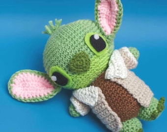Tutorial del patrón de crochet amigurumi de punto Yoda para perro extraterrestre