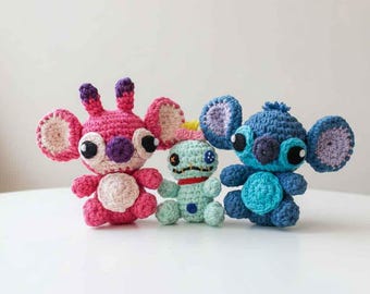 Mini Stitch Ángel Scrump Amigurumi Llavero de Peluche a Crochet