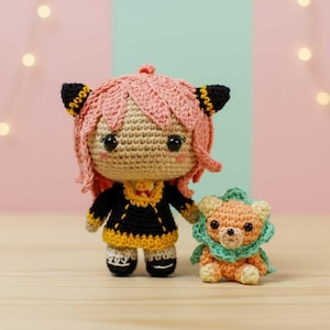 Anime Pink hair Chimera and Anya fake daughter amigurumi family crochet doll pattern tutorial crochet