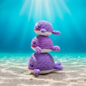 Padrão de Crochê para Baleia Roxa Pequena (Tamanho 3) | Amigurumi do Mascote do BTS | Tutorial DIY de Pelúcia Artesanal K-Pop