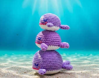 Patrón de crochet para ballena morada pequeña, tamaño 3 | Mascota amigurumi de BTS | Tutorial de peluche K-Pop hecho a mano