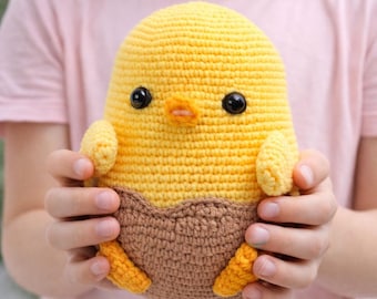Patrón de crochet de pollo amigurumi abrazable en PDF, fácil y amigable para principiantes, muñeco de peluche, lindo animal de granja, juguete DIY