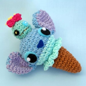 lilo and stitch and scrump  ice cream amigurumi crochet keychain