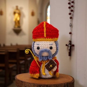 Padrão de Crochet Amigurumi de Santo Agostinho, Padre Católico | Padrão Fácil para Iniciados | Ideia de Presente Cristão DIY
