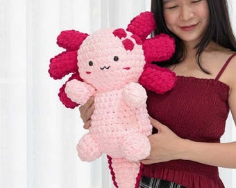 Patrón de crochet para ajolote gigante, achuchable y robusto (tutorial en PDF para principiantes)