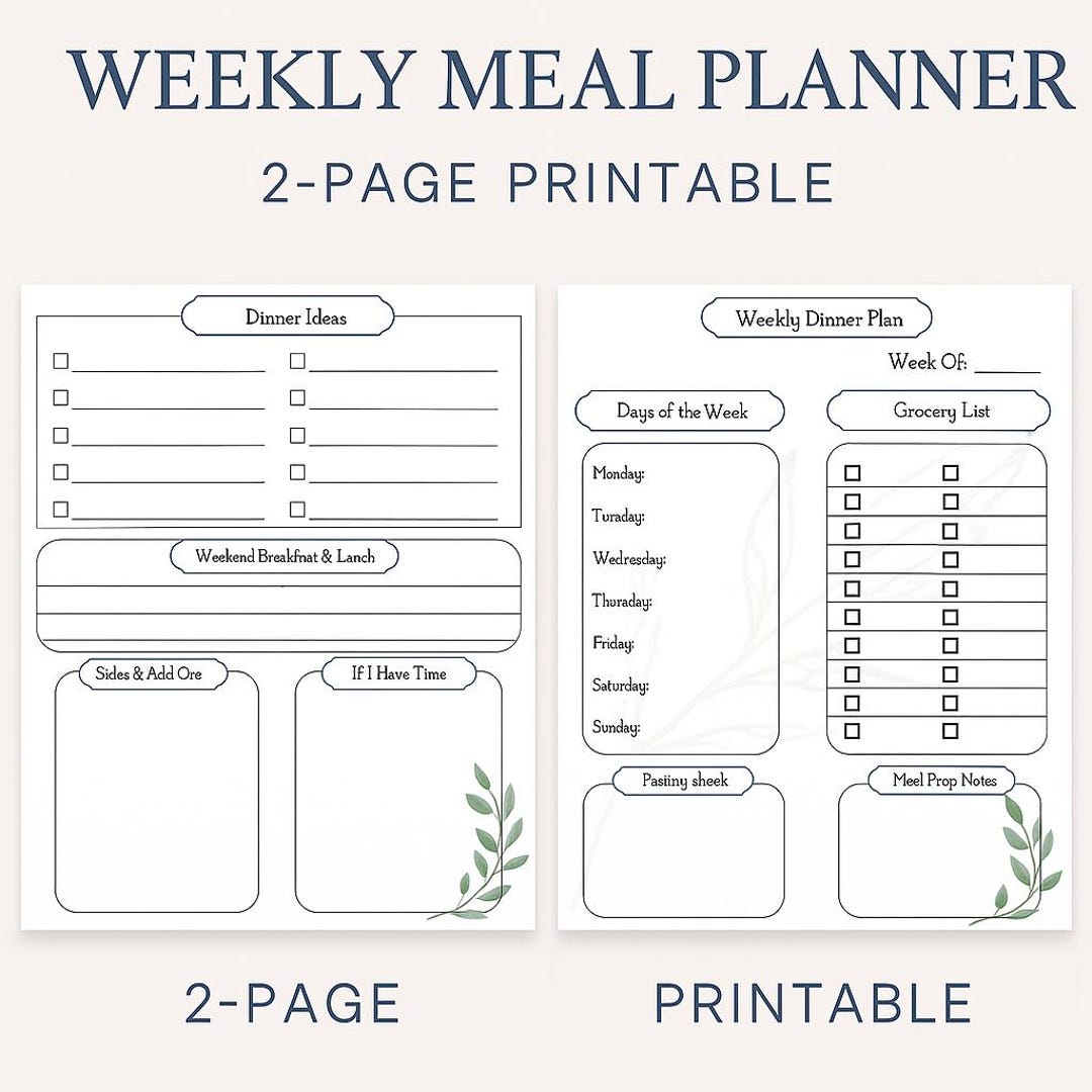 Weekly Meal Planner Printable | 2-page Plan |planning Sheet | Grocery ...