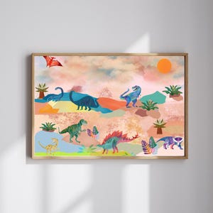 Colorful Dinosaur Wall Art | Digital Download for Kids Room | Playful Prehistoric Poster | Nursery or Classroom Decor