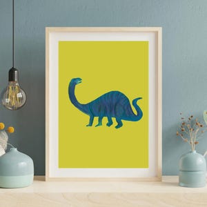 Blue Sauropod Dinosaur Art Print | Digital Download for Kids Room | Whimsical Dinosaur Illustration | Nursery Wall Decor | Brachiosaurus