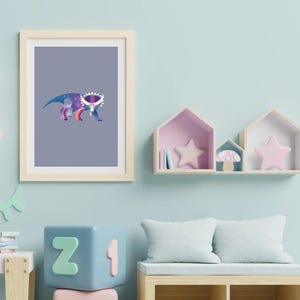 Galaxy Dinosaur Printable Wall Art | Cosmic Triceratops Poster | Digital Download for Nursery or Kids Room | Dino Illustration | Triceratops