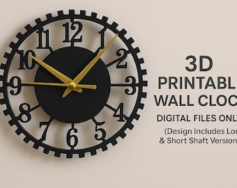 3D Druckbare Wanduhr STL-Datei – Industrielles Zahnraddesign – 2 Modelle für Quarzmotor – Digitaler Download