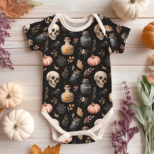 Witchy Halloween Onesie – Soft Baby Bodysuit –  Girl / Boy Baby Shower Gift - from our Halloween Collection