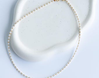 Natural Freshwater Pearl and Gold Beaded Necklace - Non-Elastic Chain Layering Necklace Minimalist Jewelry