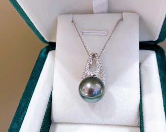 Single Pearl Necklace - Tahitian Pearl Pendant Silver Chain Necklace Minimalist Jewelry