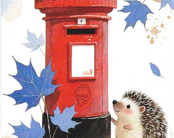 Postal de erizo: Buzón rojo Postcrossing Penpal