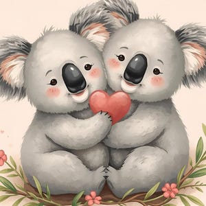 Gosiga koalabjörnar vykort - Alla hjärtans dag kärleksillustration hjärta
