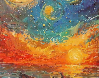 Starry Night Postcard: Van Gogh Inspired Art, Dreamy Sky