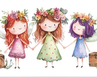 Floral Fairy Trio Postcard: Watercolor Flower Crowns, Whimsical Art