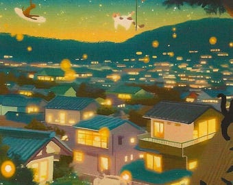 Magiska nattkatter vykort: Mysig fantasikonst