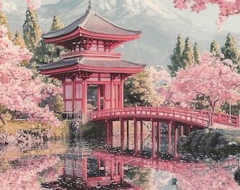 Sakura Cherry Blossoms Postcard: Mount Fuji & Red Bridge - Japan Travel