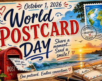 World Postcard Day 2026 - October 1st, Postcrossing Card, Snail Mail Gift, Postcard Collector