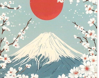 Postal del Monte Fuji Sakura: Arte japonés de los cerezos en flor