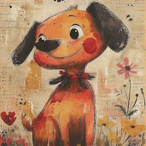 Dog Postcard – Cute Puppy Illustration, Vintage Animal Art Card, Post crossing Stationery, Collectible Dog Lover Gift, Snail Mail