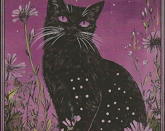 Black Cat Purple background - Postcrossing  Snail Mail