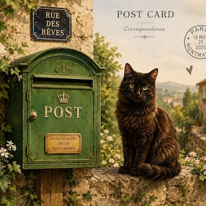 Vintage European Postbox Cat Postcard -  Mailbox Postcrossing Penpal