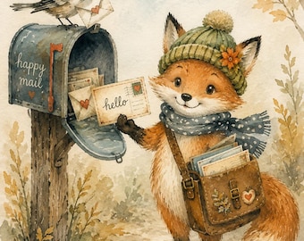 Autumn Whimsical Fox Postcard -   Mailbox Woodland Cottagecore Snail Mail Fall Stationery