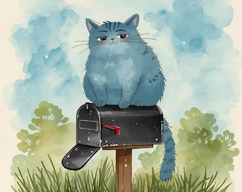 Watercolor Cat Postcard: Whimsical Mailbox Art