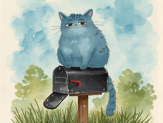 Watercolor Cat Postcard: Whimsical Mailbox Art