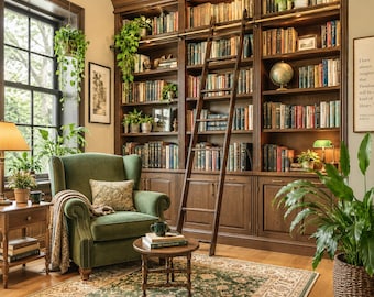 Cozy Home Library Postcard -  Reading Room, Book Lover, Snail Mail, Stationery, Book Nook