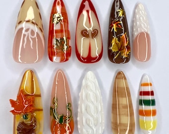 Handmade Fall Press On Nail Set